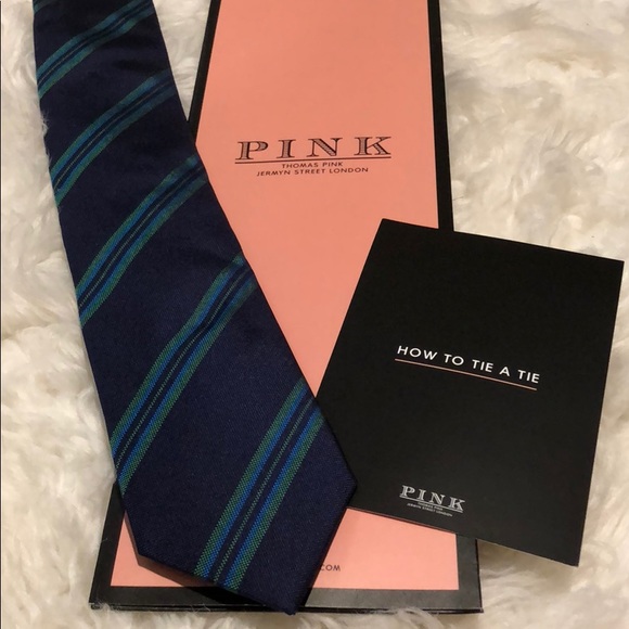 ✨NEW✨ Authentic Thomas Pink Navy Blue Tie wStripes - Picture 1 of 4